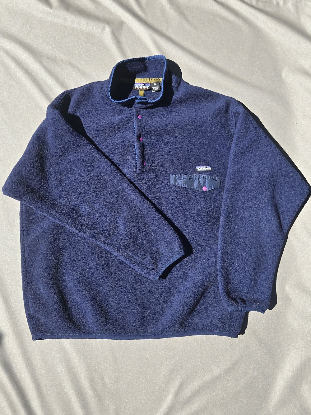 VTG Patagonia Men's Synchilla Navy Blue Snap-Button Fleece Pullover